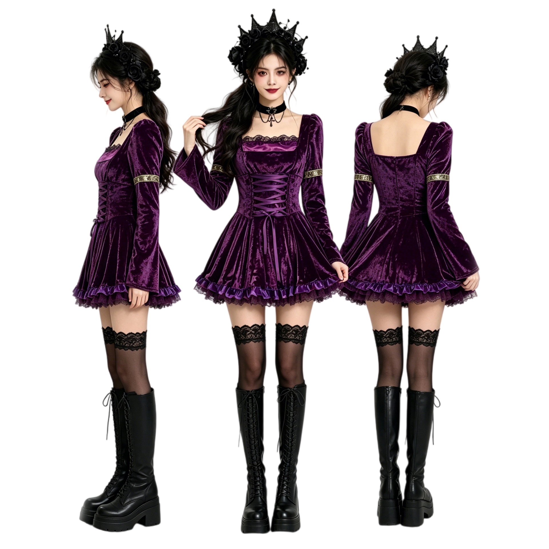 Gothic Vampire Mini Dress - Women Dark Lace Devil Costume